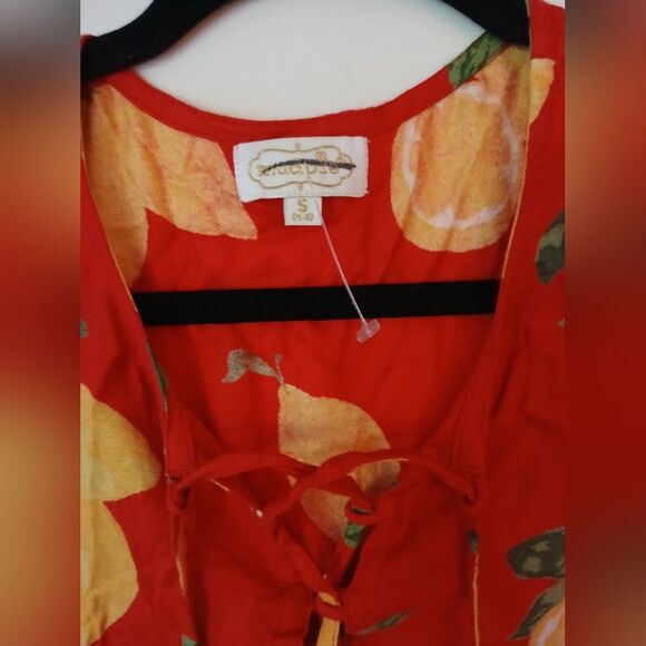 Mud Pie Red Lemon Vacation Spring Break Ruffle Flirty Mini Dress/Tunic/Coverup S - Picture 5 of 11